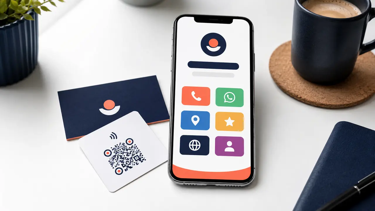 Mobile business links page connecting calls, WhatsApp, Maps, reviews and website details