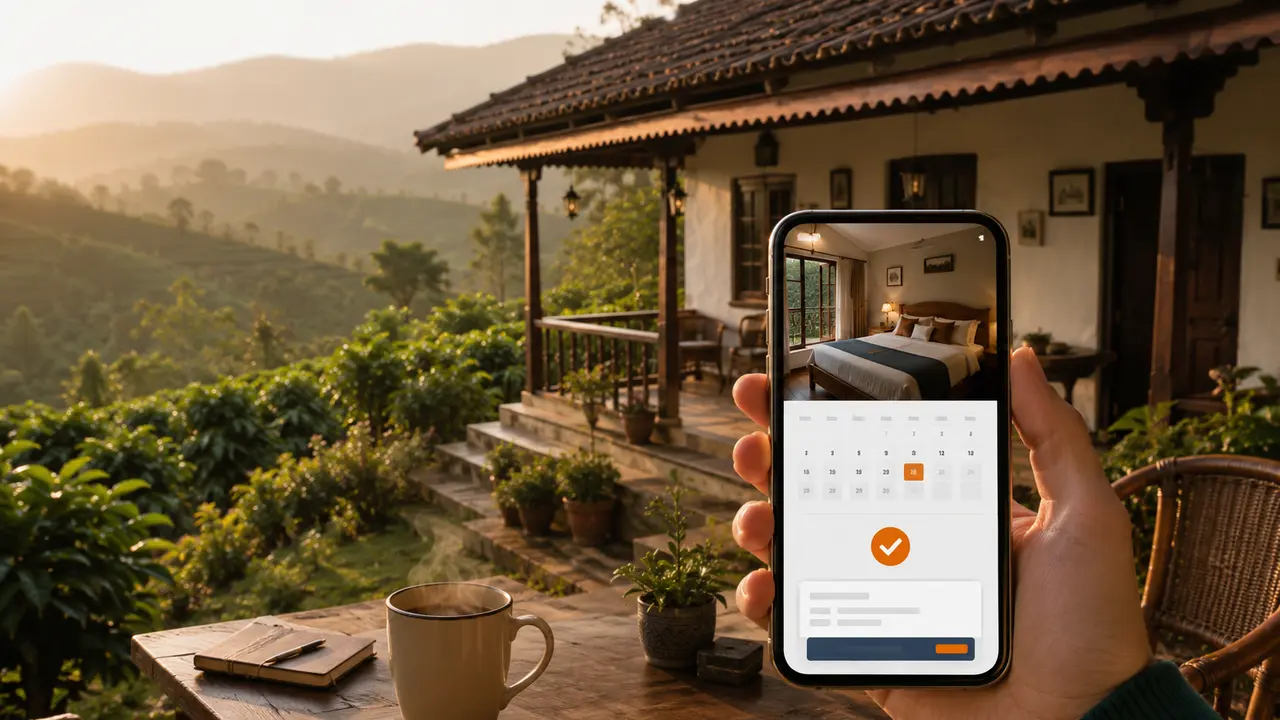 Coorg homestay and mobile booking interface representing direct bookings from Google